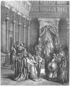 Ester Ahasveruksen läsnäollessa, tekijältä Gustave Dore