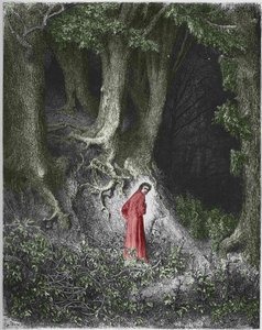 Helvetin ensimmäinen laulu: runoilija Dante löytää itsensä metsästä. Kuvitus Gustave Dore tekijältä Gustave Dore