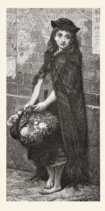Kukkatyttö Gustave Doren teoksen mukaan. Teoksesta Life and Reminiscences of Gustave Dore, julkaistu 1885. tekijältä Gustave Dore