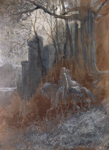 Geraint ja Enid Ride Away, 1868 (guassi ja wc paperilla) tekijältä Gustave Dore
