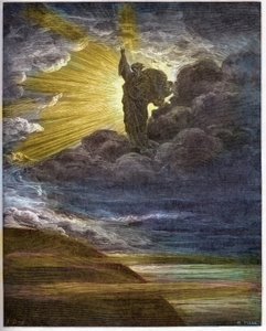 Jumala luo valoa - Valon luominen - Vanha testamentti (Genesis) - Valon luominen - Kaiverrus Gustave Doren (1832-1883) "The Bible illustreeen" - Kaiverrus "The Dore Biblesta" tekijältä Gustave Dore