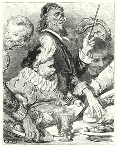 Gustave Doren Don Quijote: "Absit!" huusi lääkäri" (kaiverrus) tekijältä Gustave Dore