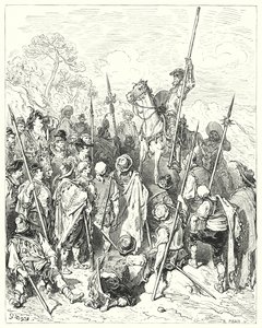 Gustave Doren Don Quijote: "Aselainsäädäntöjen mukaan te todella vahingoitat itseäsi, kun ajattelette itseänne loukatuiksi" (kaiverrus) tekijältä Gustave Dore