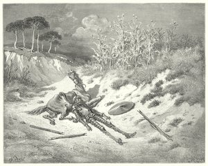 Gustave Doren Don Quijote: "Voi! missä olet, neiti rakas, ettet valita minun suruni?" (kaiverrus) tekijältä Gustave Dore