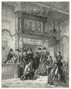 Gustave Doren Don Quijote: "Hän herttuattaren pyynnöstä hän kertoi koko kohdan myöhäisestä teeskennellystä lumouksesta erittäin uskollisesti" (kaiverrus) tekijältä Gustave Dore