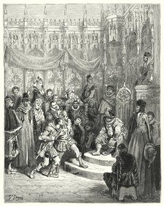 Gustave Doren Don Quijote: "Kuvernööri Sancho Panza jakaa oikeutta" (kaiverrus) tekijältä Gustave Dore