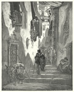 Gustave Doren Don Quijote: "Hän sai minulle joukon rakkauskirjeitä, joista jokainen oli täynnä herkimpiä ilmeitä" (kaiverrus) tekijältä Gustave Dore