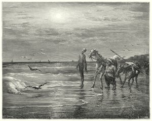 Gustave Doren Don Quijote: "Tähän putosi onneni, ei koskaan enää nouse" (kaiverrus) tekijältä Gustave Dore