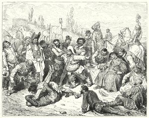 Gustave Doren Don Quijote: "Sancho Panza yksin oli raivoissaan, ahdisti itsensä kuoliaaksi ja raivosi kuin hullu" (kaiverrus) tekijältä Gustave Dore