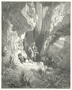 Gustave Doren Don Quijote: "Ensimmäinen asia, jonka hän löysi, oli sonetin karkea luonnos; joten hän luki sen ääneen" (kaiverrus) tekijältä Gustave Dore