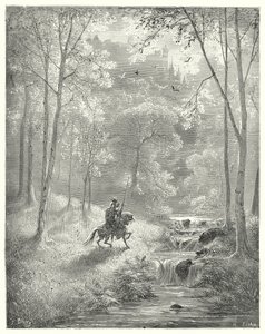 Gustave Doren Don Quijote: "Taivas näyttää hänestä läpinäkyvämmältä ja aurinko näyttää paistavan kaksinkertaisella kirkkaudella" (kaiverrus) tekijältä Gustave Dore
