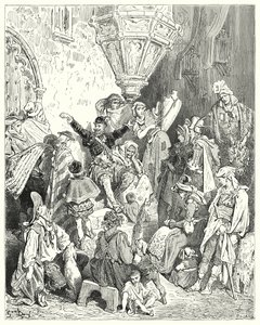 Gustave Doren Don Quijote: "Maan päällä ei ollut sitä maata, jota hän ei olisi nähnyt, eikä taistelua, johon hän ei olisi osallistunut" (kaiverrus) tekijältä Gustave Dore