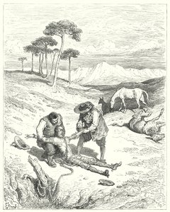 Gustave Doren Don Quijote: "He havaitsivat, että hänen silmänsä olivat kiinni, ikään kuin hän olisi nukkunut syvässä unessa" (kaiverrus) tekijältä Gustave Dore