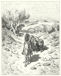 Gustave Doren Don Quijote: "He kulkivat sinä päivänä ja neljä muuta sen jälkeen sellaisessa keskustelussa" (kaiverrus) tekijältä Gustave Dore