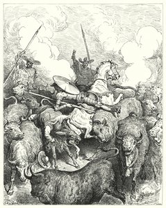 Gustave Doren Don Quijote: "He tallasivat heidät jalkojen alle armottomasti" (kaiverrus) tekijältä Gustave Dore