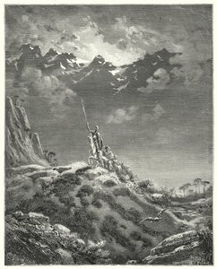 Gustave Doren Don Quijote: "Kohti Micomiconin valtakuntaa" (kaiverrus) tekijältä Gustave Dore