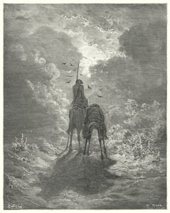 Gustave Doren Don Quijote: "Nukumme niin sikeästi kuin meillä olisi allamme neljä höyhensänkyä" (kaiverrus) tekijältä Gustave Dore