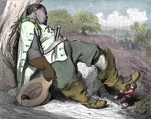 Kuvitus "Le petit poucet", jonka kirjoitti vuonna 1697 Charles Perrault (1628-1703) tekijältä Gustave Dore