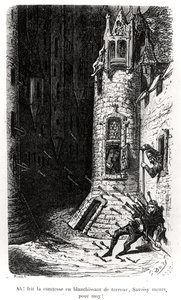 Kuvitus Les Contes Drolatiquesista, Honore de Balzacin (1799-1850) kaiverrus Riault, 1855 tekijältä Gustave Dore