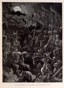 Kuvituskuva ritareista taistelussa kuutamoillassa. tekijältä Gustave Dore