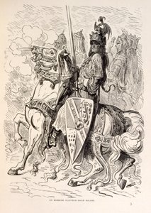 Kuvituskuva Rolandista hevosen selässä. lähteestä La legende de Croque-Mitaine. tekijältä Gustave Dore