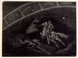 Kuvitus tähtimerkistä Skorpioni. lähteestä La legende de Croque-Mitaine. tekijältä Gustave Dore