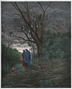 Inferno, Canto 1: Naarassusi ilmestyy, kuvitus Dante Alighierin jumalallisesta komediasta, 1885 tekijältä Gustave Dore