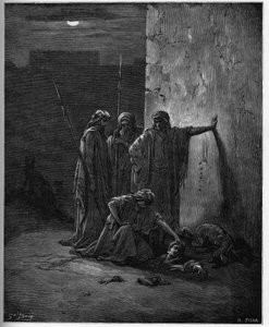 Jehun toverit löytävät Isebelin jäännökset" - Gustave Doren puukaiverrus Raamattuun - Jehun toverit löytävät Jezabelin pään ja ääripäät - Gustave Doren (1832-1883) kaiverrus "The Bible illustree" -kaiverruksesta "" The Dore Bible ”” tekijältä Gustave Dore