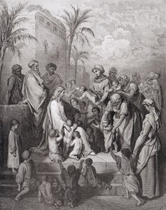Jeesus siunaa lapsia, Stephane Pannemakerin (1847-1930) kaiverrus n.1868. tekijältä Gustave Dore