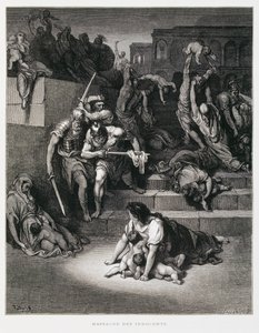 Kuningas Herodes määrää viattomien verilöylyn, kuva Doren Raamatusta tekijältä Gustave Dore