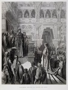 Kuningas Salomo vastaanottaa Saaban kuningattaren, kuvitus Dore Bible -teoksesta. tekijältä Gustave Dore