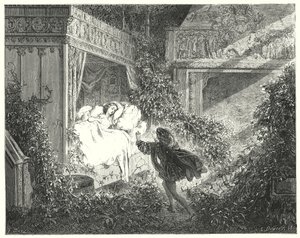 Nukkuva kaunotar; Prinsessa Ruusunen (kaiverrus) tekijältä Gustave Dore