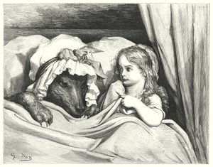 Le Petit Chaperon Rouge; Punahilkka (kaiverrus) tekijältä Gustave Dore