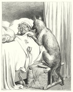 Le Petit Chaperon Rouge; Punahilkka (kaiverrus) tekijältä Gustave Dore