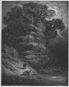 Tammi ja verkko - Tammi ja ruoko - Jean de La Fontainen "Fables" -sarjasta tekijältä Gustave Dore