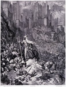 Taistelut, levy IX - Gustave Doren (1832-1883) kuvitus Pierre Dupontin La legende du Jeifin vaelluksesta, painos Librairie du Magasin Picturesque, Pariisi 1862 tekijältä Gustave Dore