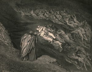 Rakkaus toi meidät yhteen kuolemaan: Caina odottaa sielua, joka jakoi elämämme, 1890. tekijältä Gustave Dore