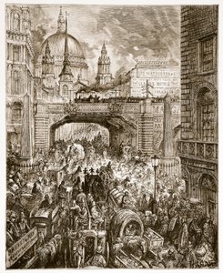 Ludgate Hill, "London, pyhiinvaellus", kirjoittanut William Blanchard Jerrold (1826-94) pub. 1872 tekijältä Gustave Dore