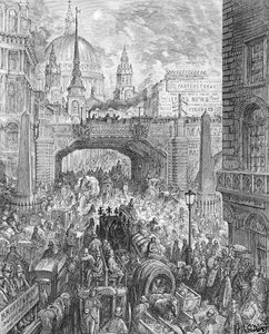 Ludgate Hill, "London, pyhiinvaellus", kirjoittanut William Blanchard Jerrold (1826-94) pub. 1872 (kaiverrus) tekijältä Gustave Dore