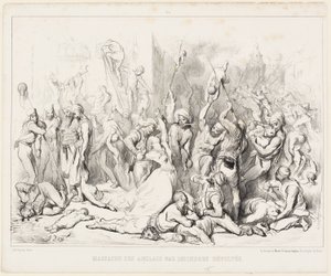 Englantilaisten verilöyly kapinallisten hindujen toimesta tekijältä Gustave Dore