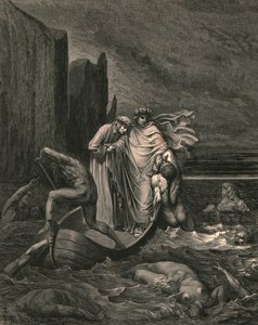 Opettajani viisas tietoinen, työntämällä hänet takaisin, c1890. tekijältä Gustave Dore