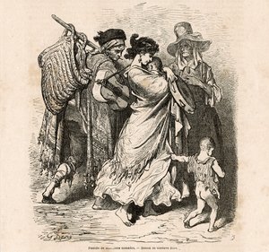 Nomadin muusikkoperhe (kaiverrus) tekijältä Gustave Dore