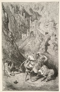 Matkalla Vihreään kappeliin, Charles Henry Hansonin kirjoittamasta Charles Henry Hansonin tarinoita kuningas Arthurin päivistä, julkaisu 1898. tekijältä Gustave Dore