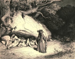 Vain niin pitkälle vaivautuneena, että elämme haluten ilman toivoa, c1890. tekijältä Gustave Dore