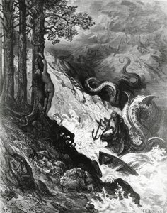 Orlando taistelee örkkiä vastaan, The Frenzy of Orlando, kirjoittanut Paul Gustave Dore, kuvitus tekijältä Gustave Dore