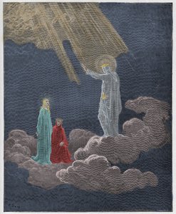 Paradiso, Canto 8 : Charles Martel puhuu Dantelle ja Beatricelle, kuvitus Dante Alighierin jumalallisesta komediasta, 1885 tekijältä Gustave Dore