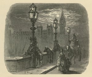 Ihmisiä ja vaunuja Westminster Bridgellä tekijältä Gustave Dore