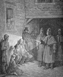Poliisit partiossa Lontoon Rookeryssa, kaiverrus Stephane Pannemaker (1847-1930) tekijältä Gustave Dore