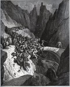 Recite des feats du chevalier Diego Garcia de Paredes - Miguel Cervantesin (1547-1616) "Don Quijote de la Manchasta" (Don Quijote) - Gustave Doren piirtämän puupiirros tekijältä Gustave Dore