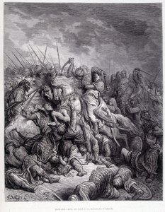 Richard Heart of Lion Arsurin taistelussa – Gustave Dorén kaiverrus tekijältä Gustave Dore